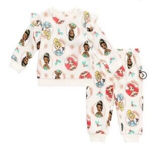 Disney Princess Baby Girls Fleece White Sweatshirt and Pants Set Size 12M NWT